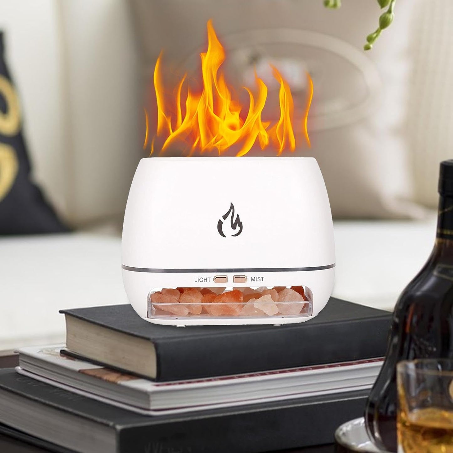 Ultrasonic Oil Diffuser | Salt Rock Scent Diffuser | Aromatherapy Diffuser Cool Mist Humidifier | 3 In-1 Simulated Flame Diffuser Salt Lamp | 7 Color Change Ultrasonic Aromatherapy Diffuser for Oils