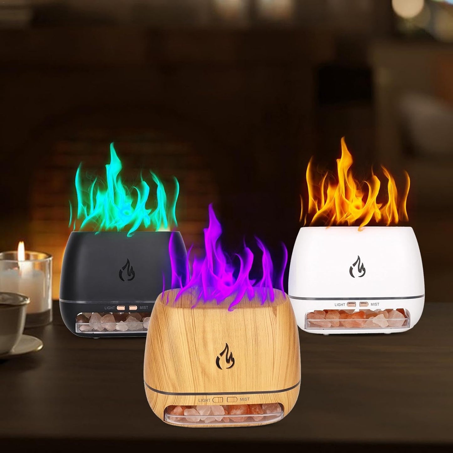 Ultrasonic Oil Diffuser | Salt Rock Scent Diffuser | Aromatherapy Diffuser Cool Mist Humidifier | 3 In-1 Simulated Flame Diffuser Salt Lamp | 7 Color Change Ultrasonic Aromatherapy Diffuser for Oils