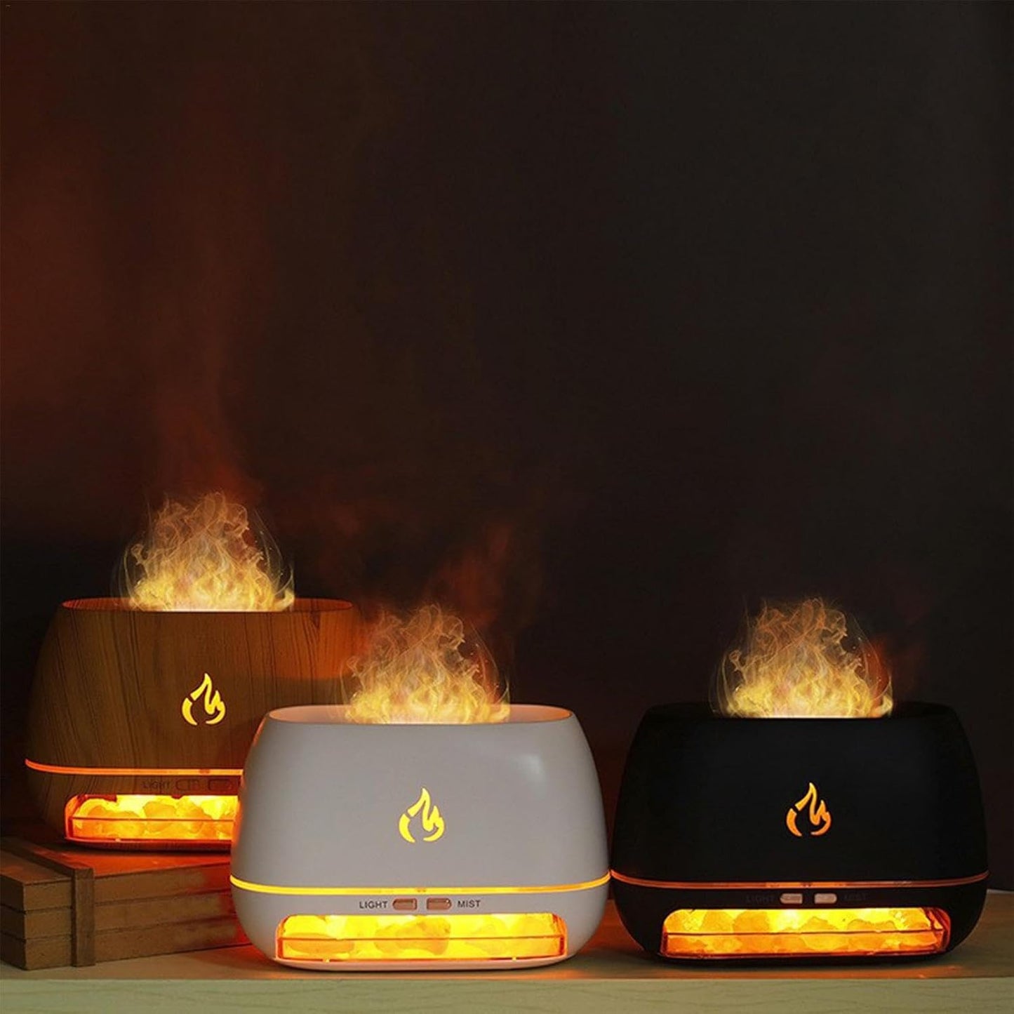Ultrasonic Oil Diffuser | Salt Rock Scent Diffuser | Aromatherapy Diffuser Cool Mist Humidifier | 3 In-1 Simulated Flame Diffuser Salt Lamp | 7 Color Change Ultrasonic Aromatherapy Diffuser for Oils