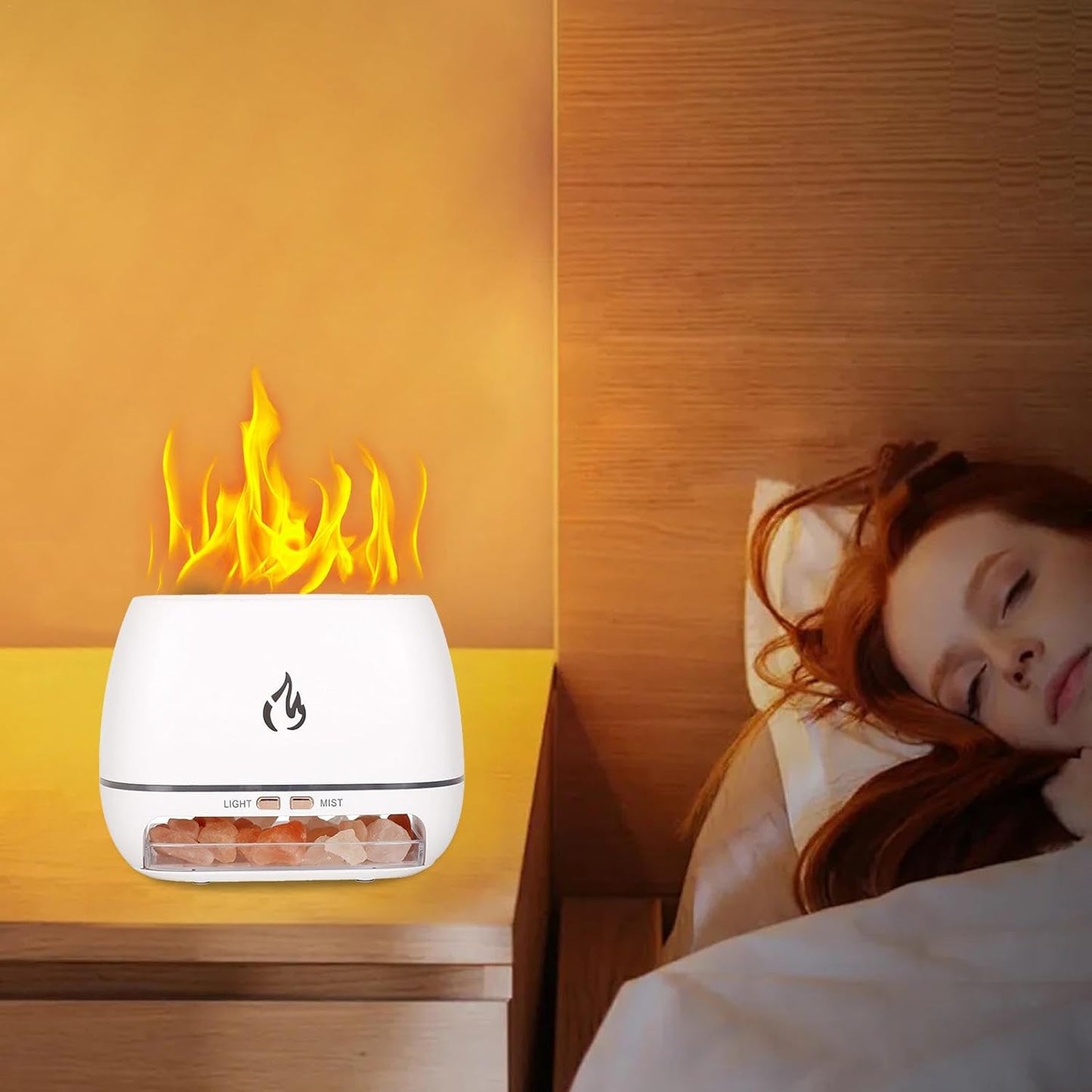 Ultrasonic Oil Diffuser | Salt Rock Scent Diffuser | Aromatherapy Diffuser Cool Mist Humidifier | 3 In-1 Simulated Flame Diffuser Salt Lamp | 7 Color Change Ultrasonic Aromatherapy Diffuser for Oils