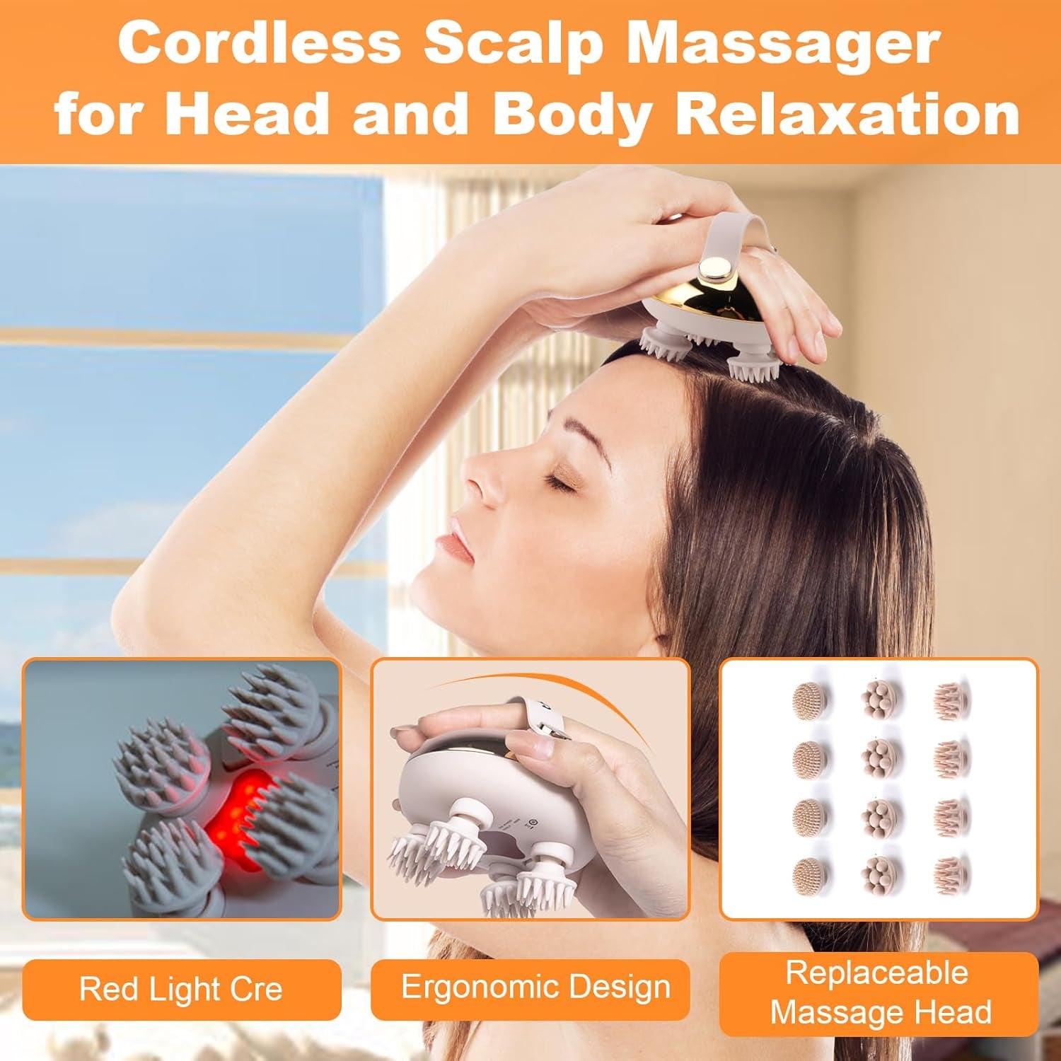 Electric Scalp Massager - IPX7 Waterproof, 96 Kneading Nodes, Hair Growth, Body & Head Massage Relaxation