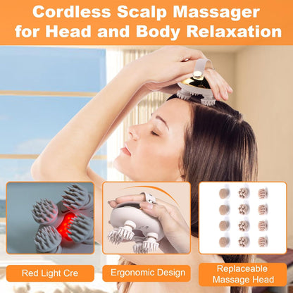 Electric Scalp Massager - IPX7 Waterproof, 96 Kneading Nodes, Hair Growth, Body & Head Massage Relaxation