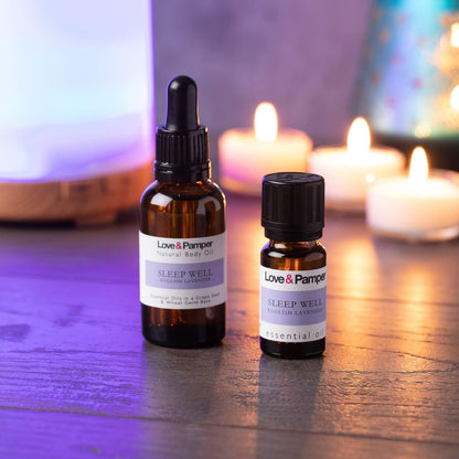 SLEEP WELL - Lavender Aromatherapy Pamper Gift Sets for Women Wellness, Essential Oil, Massage Oil,Himalayan Bath Salt,Soy Candle, Spa Lux Hand Made Soap, Lavender Seed Pillow Pouch