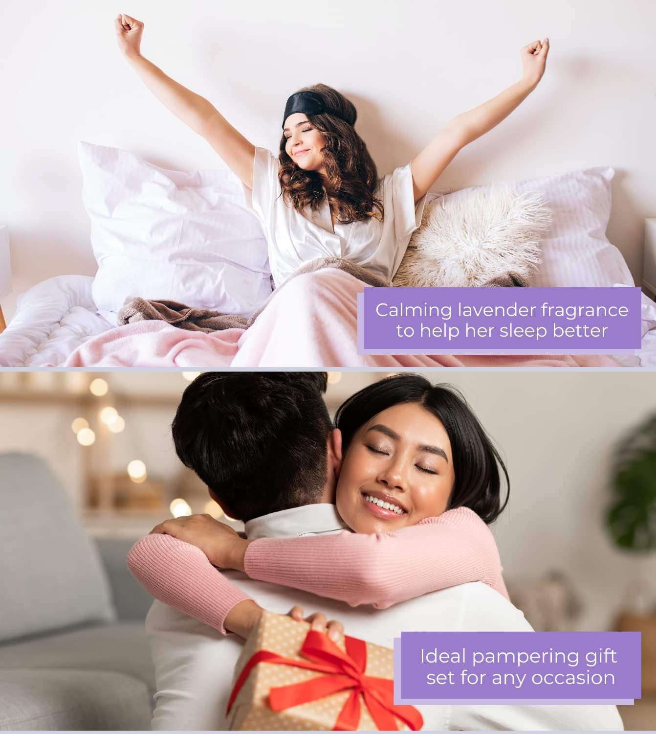 SLEEP WELL - Lavender Aromatherapy Pamper Gift Sets for Women Wellness, Essential Oil, Massage Oil,Himalayan Bath Salt,Soy Candle, Spa Lux Hand Made Soap, Lavender Seed Pillow Pouch