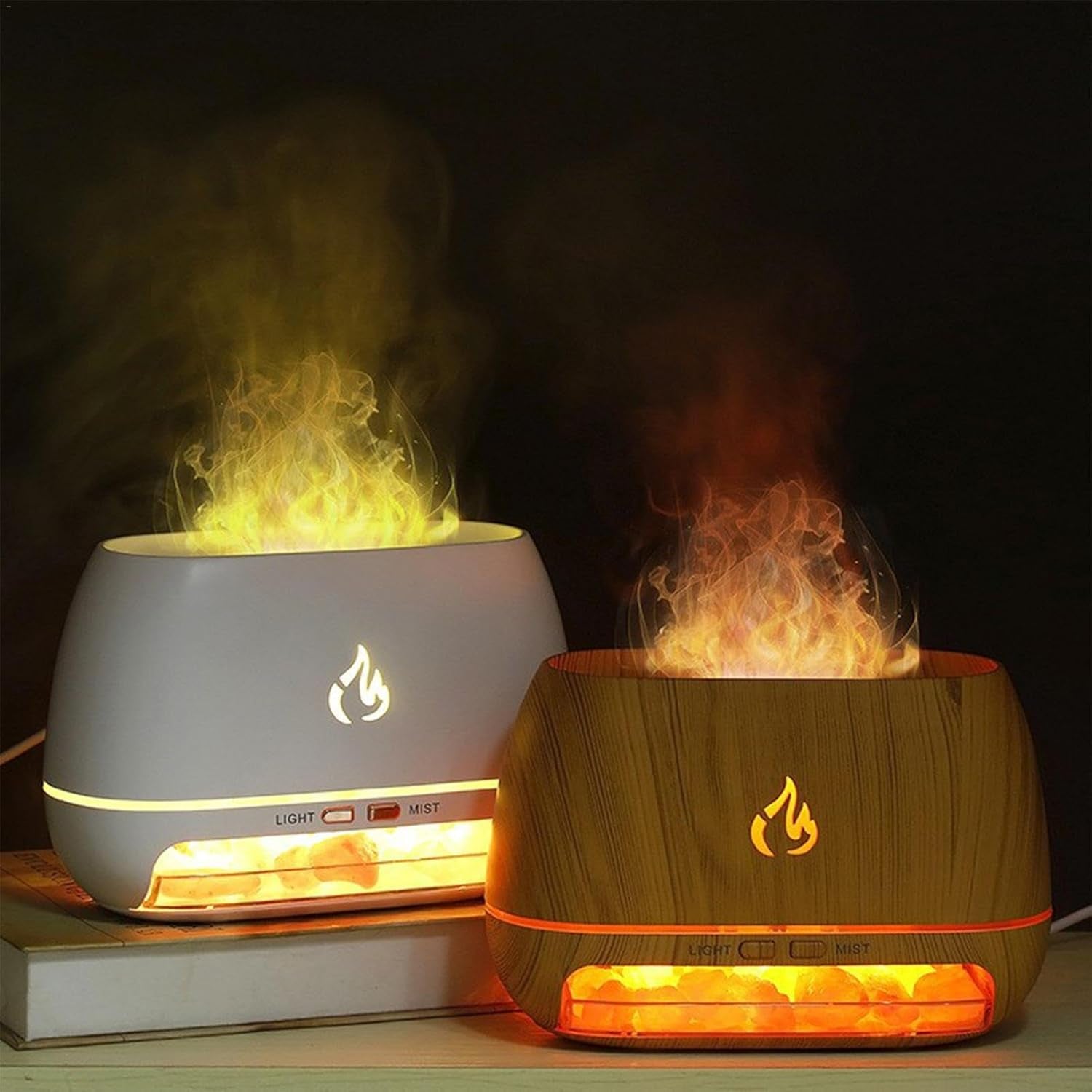 Ultrasonic Oil Diffuser | Salt Rock Scent Diffuser | Aromatherapy Diffuser Cool Mist Humidifier | 3 In-1 Simulated Flame Diffuser Salt Lamp | 7 Color Change Ultrasonic Aromatherapy Diffuser for Oils