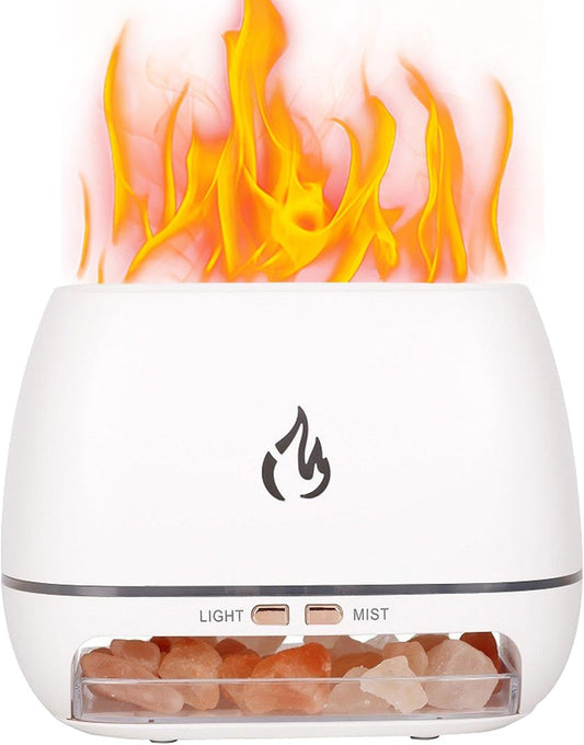 Ultrasonic Oil Diffuser | Salt Rock Scent Diffuser | Aromatherapy Diffuser Cool Mist Humidifier | 3 In-1 Simulated Flame Diffuser Salt Lamp | 7 Color Change Ultrasonic Aromatherapy Diffuser for Oils