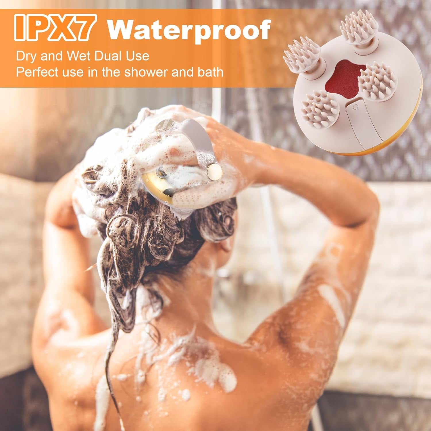 Electric Scalp Massager - IPX7 Waterproof, 96 Kneading Nodes, Hair Growth, Body & Head Massage Relaxation
